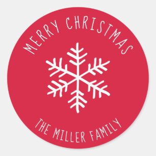 Red Merry Christmas Snowflake Personalisiert Runder Aufkleber