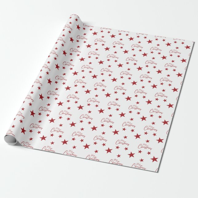 Red Merry Christmas Stars Geschenkpapier (Ungerollt)