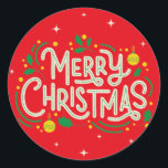 RED MERRY CHRISTMAS STICKER<br><div class="desc">Machen Sie Ihre Urlaubswünsche mit unserem lebendigen Red Merry Weihnachtsaufkleber deutlich! Mit fett roten Farbtönen und klassischer Typografie ist dieser Aufkleber eine perfekte Ergänzung zu Ihren Weihnachtskarten, Geschenken oder Dekorationen. Das festliche Design verleiht jeder Oberfläche einen Pop von Farbe und Freude und verbreitet den Geist von Fröhlichkeit und Wärme. Mit...</div>
