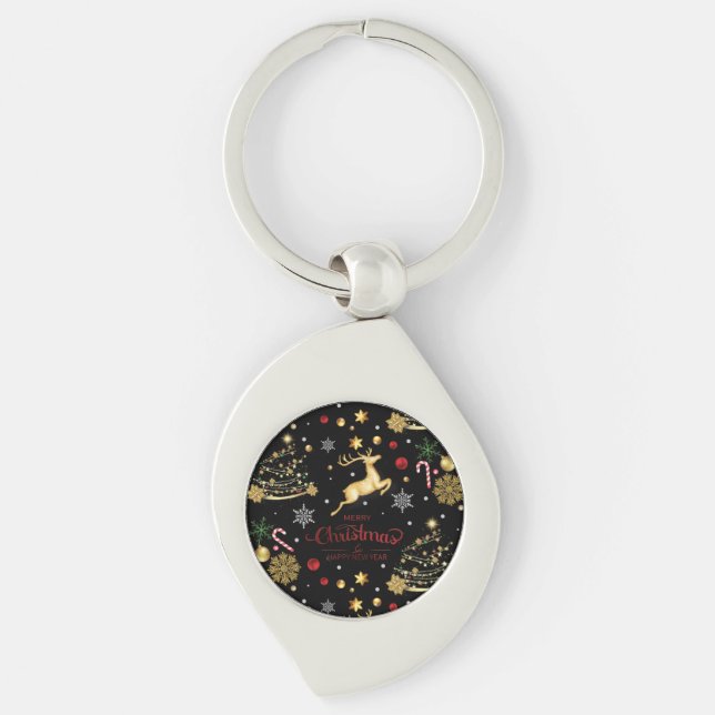 Red Merry Christmas Tree Schlüsselanhänger (Vorderseite)