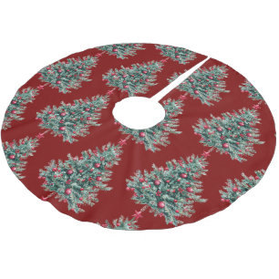 Red Merry Christmas Trees Polyester Weihnachtsbaumdecke