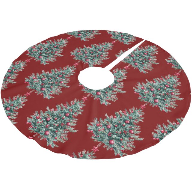 Red Merry Christmas Trees Polyester Weihnachtsbaumdecke (Schrägansicht)