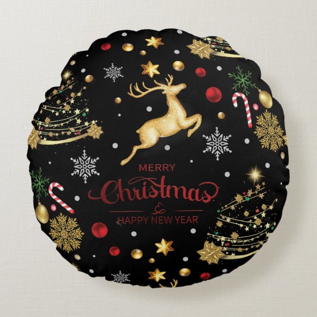 Red Merry Christmas TreeThrow Pillow Rundes Kissen (Vorderseite)