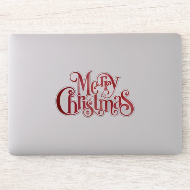 Red Merry Christmas Typografy Festive Schriftart Aufkleber (Computer)