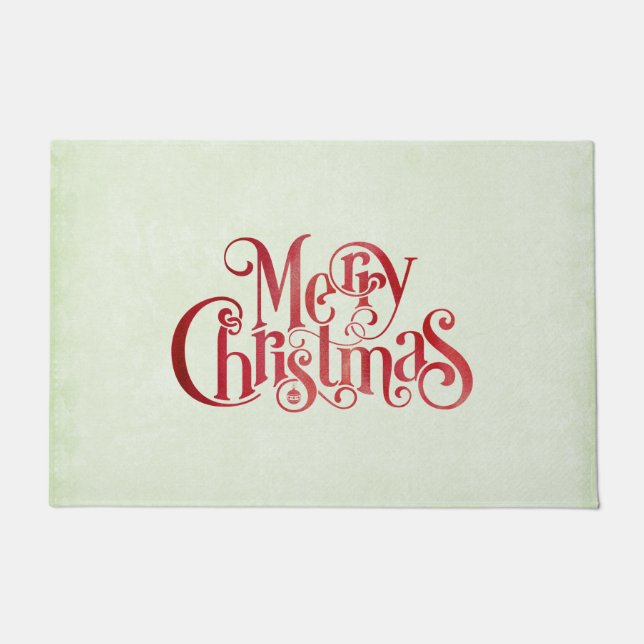 Red Merry Christmas Typografy Festive Schriftart Fußmatte (Vorderseite)