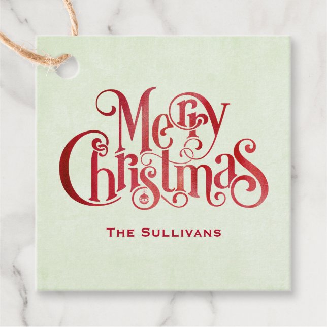 Red Merry Christmas Typografy Festive Schriftart Geschenkanhänger (Vorderseite)