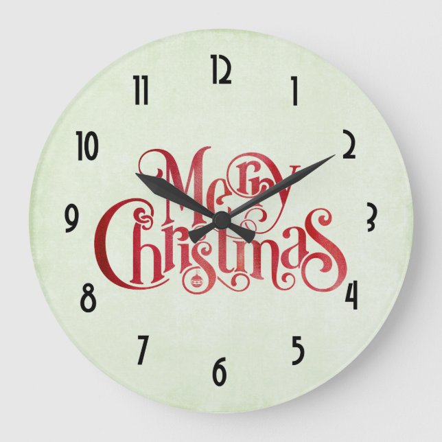 Red Merry Christmas Typografy Festive Schriftart Große Wanduhr (Vorderseite)