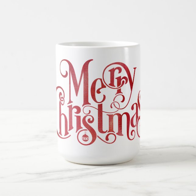 Red Merry Christmas Typografy Festive Schriftart Kaffeetasse (Mittel)