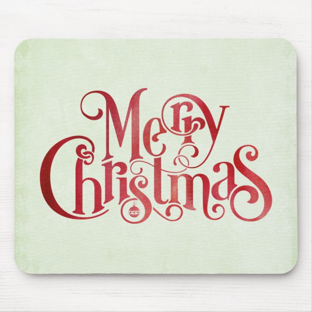 Red Merry Christmas Typografy Festive Schriftart Mousepad (Vorne)