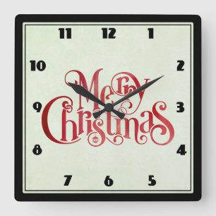 Red Merry Christmas Typografy Festive Schriftart Quadratische Wanduhr