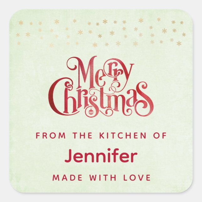 Red Merry Christmas Typografy Festive Schriftart Quadratischer Aufkleber (Vorderseite)