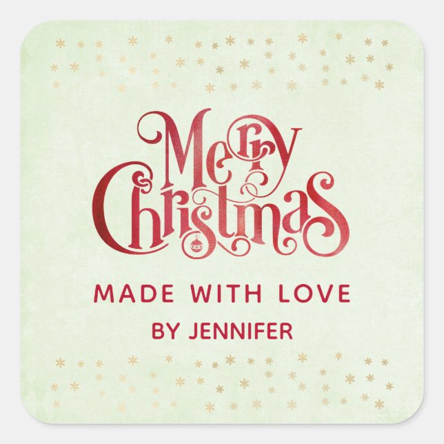 Red Merry Christmas Typografy Festive Schriftart Quadratischer Aufkleber (Vorderseite)