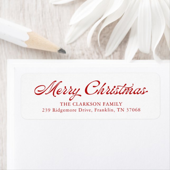 Red Merry Christmas Vintag Script Rücksendeadresse (Insitu)