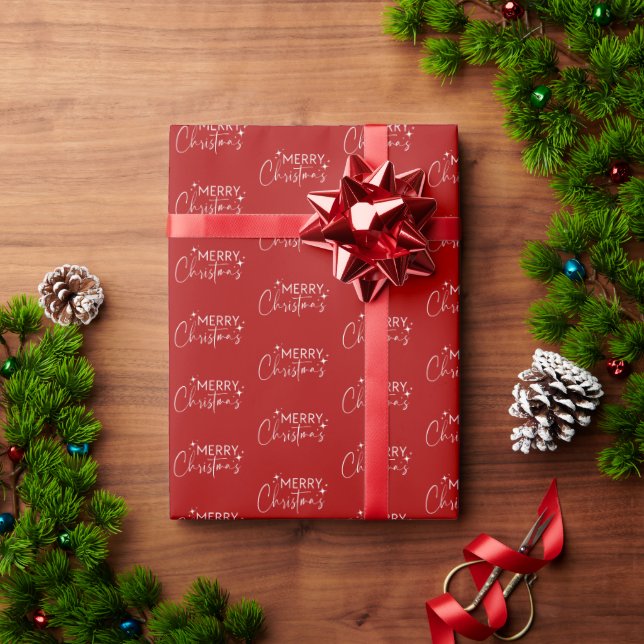 Red Merry Christmas Wrapping Paper Geschenkpapier (Feiertagsgeschenk)
