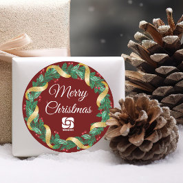 Red Merry Christmas Wreath Custom Company Party Runder Aufkleber