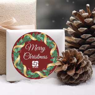 Red Merry Christmas Wreath Custom Company Party Runder Aufkleber