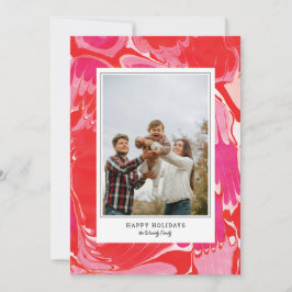 Red Merry Marble Holiday Foto Card Feiertagskarte