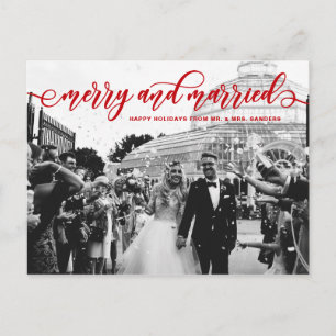 Red Merry und Verheiratet Calligraphy Wedding Holi Feiertagspostkarte