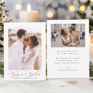 Red Merry & Verheiratet Modern Elegante Script 2 F Feiertagskarte