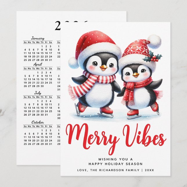 Red Merry Vibes Ice Skaten Penguins Weihnachten (Vorne/Hinten)