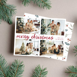 Red Merry Weihnachtskalligraphie Vier Foto Feiertagskarte