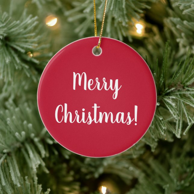 Red Merry Weihnachtstypografie Festival Keramik Ornament (Baum)