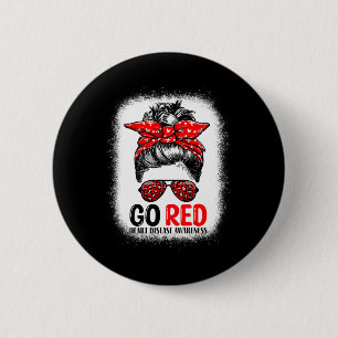 Red Messy Bun Women in February - Heart Disease Aw Button