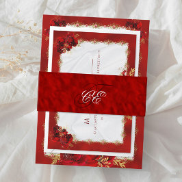 Red Metallic Elegant Monogram Wedding Einladungsbanderole