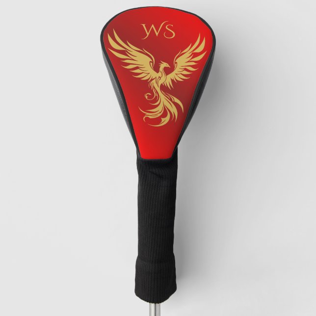 Red Metallic Gold Rising Phoenix Monogram Initiale Golf Headcover (Vorderseite)