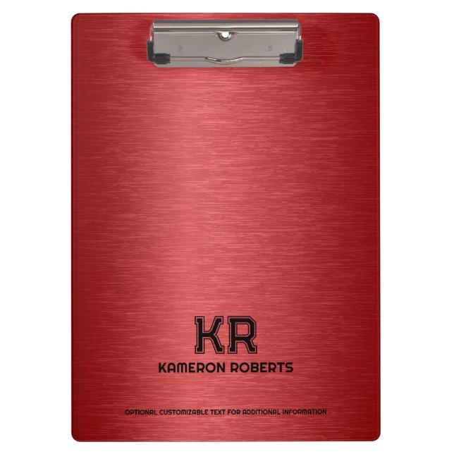 Red Metallic Texture Custom Black Text Klemmbrett (Vorderseite)