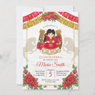 Red Mexican Charra Quinceañera Western Einladung