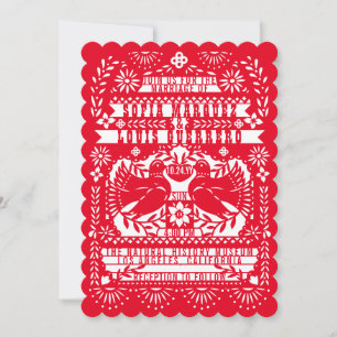 Red Mexican Fantail Doves Papel Picado Wedding Einladung
