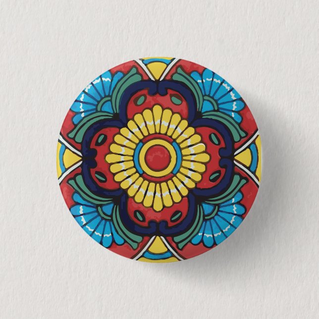 Red Mexican Talavera Tile Töpferei Button (Vorderseite)