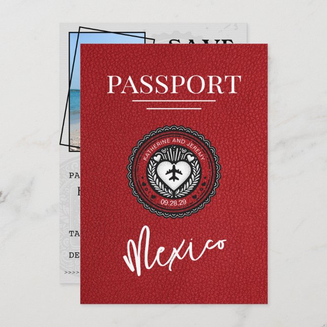 Red Mexico Passport Save the Date (Vorne/Hinten)