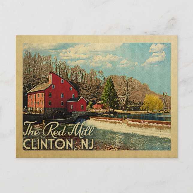 Red Mill Clinton New Jersey Vintage Travel Postkarte (Vorderseite)