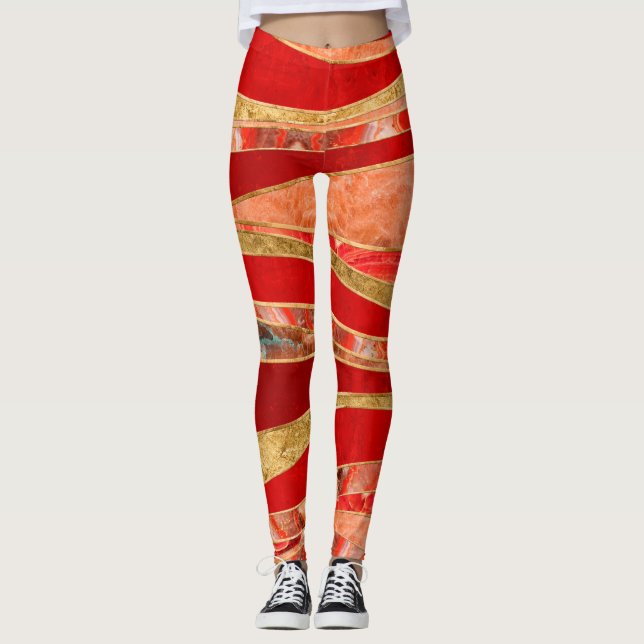 Red Minerals Gold Metallic Wavy Abstrakt Leggings (Vorderseite)