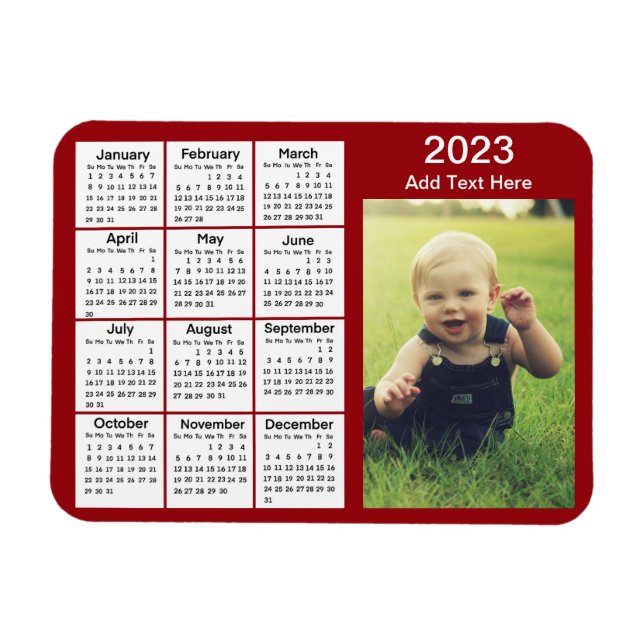 Red Mini Foto Calendar 2023 Magnet (Horizontal)