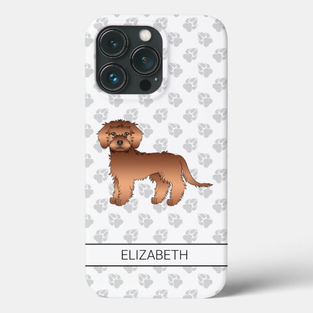 Red Mini Goldendoodle Cartoon Dog & Name Case-Mate iPhone Hülle (Rückseite)