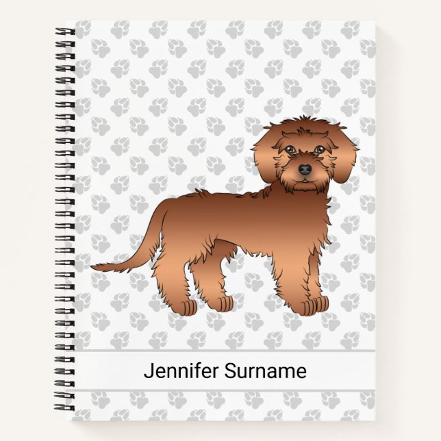 Red Mini Goldendoodle Cartoon Dog & Text Notizbuch (Vorderseite)