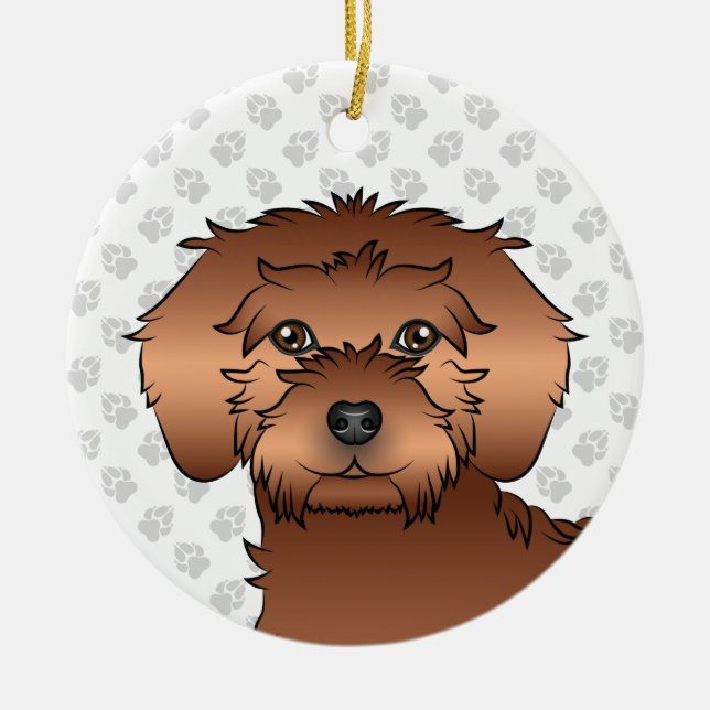 Red Mini Goldendoodle Niedlich Cartoon Dog Head Keramik Ornament (Vorne)