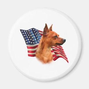 Red Miniature Pinscher American Flag; Min Button F Magnet