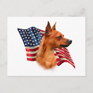 Red Miniature Pinscher American Flag; Min Button F Postkarte