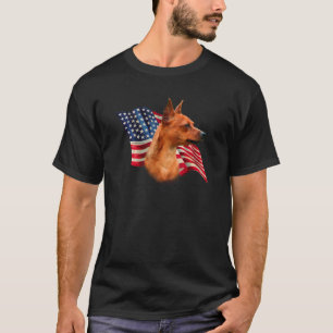 Red Miniature Pinscher American Flag; Min Button F T-Shirt
