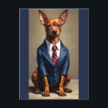 Red Miniature Pinscher Tragen Anzug und Krawatte Postkarte<br><div class="desc">Dieser Hund bedeutet Geschäft. In seinem Anzug und seiner Krawatte verkleidet,  ist er bereit für das Amt - vielleicht sogar für ein politisches Amt eines Tages.</div>