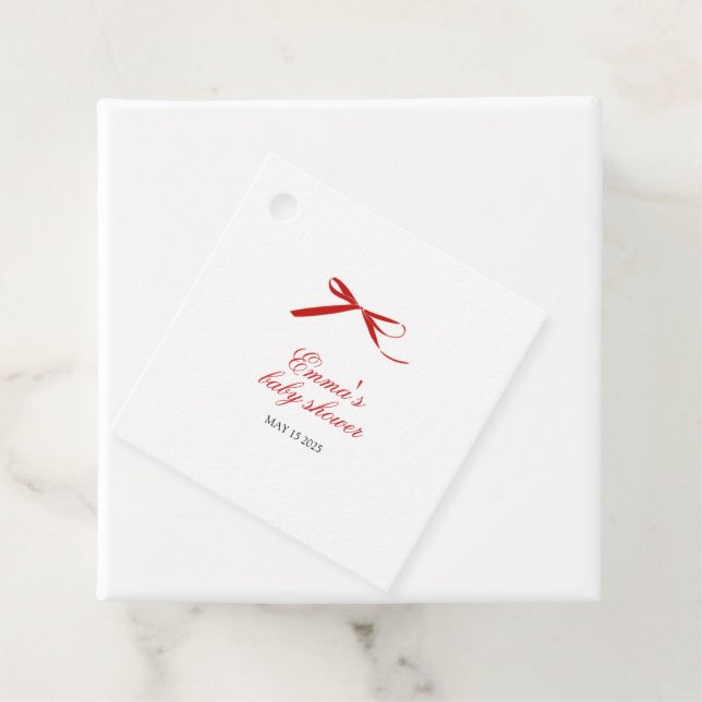 Red Minimal Bow Square Favor Tag Geschenkanhänger (Beispiel)
