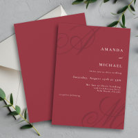 Red Minimal Elegant Calligraphy Monogram Wedding