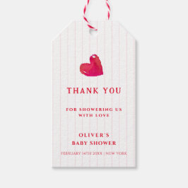 Red Minimal Heart Stripe Baby Dusche Vielen Dank Geschenkanhänger