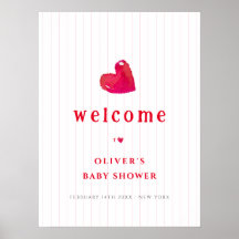 Red Minimal Heart Stripe Baby Dusche Willkommen