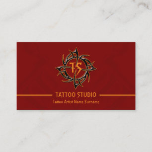 Red Minimal Modern Tattoo Studio Visitenkarte