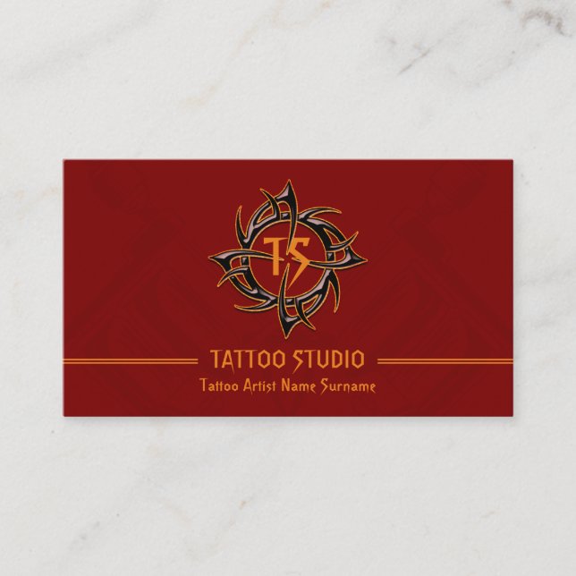 Red Minimal Modern Tattoo Studio Visitenkarte (Vorderseite)
